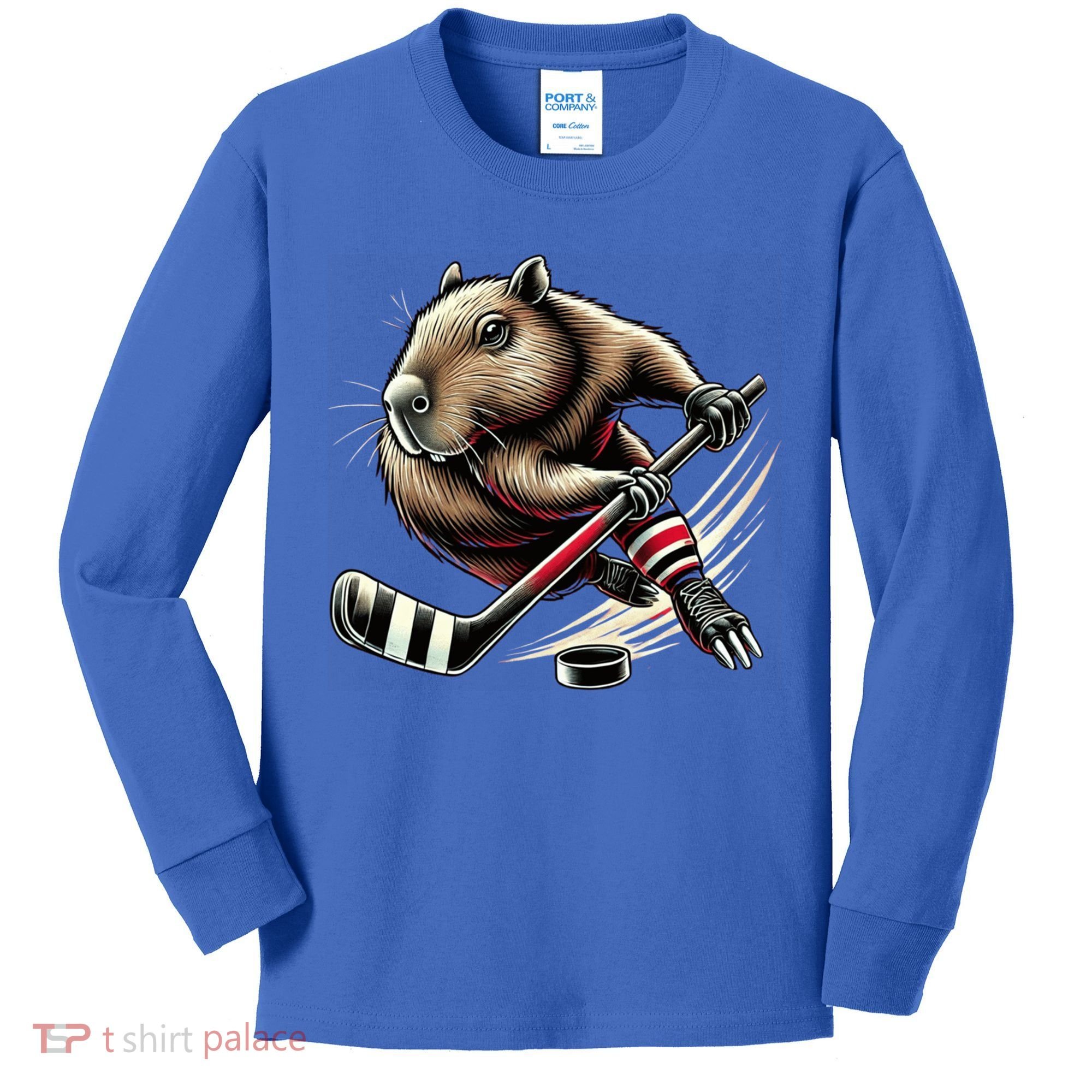 Capybara Hockey Funny Ice Hockey Player Gift Kids Long Sleeve Shirt