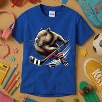 Capybara Hockey Funny Ice Hockey Player Gift Kids T-Shirt thumb 3