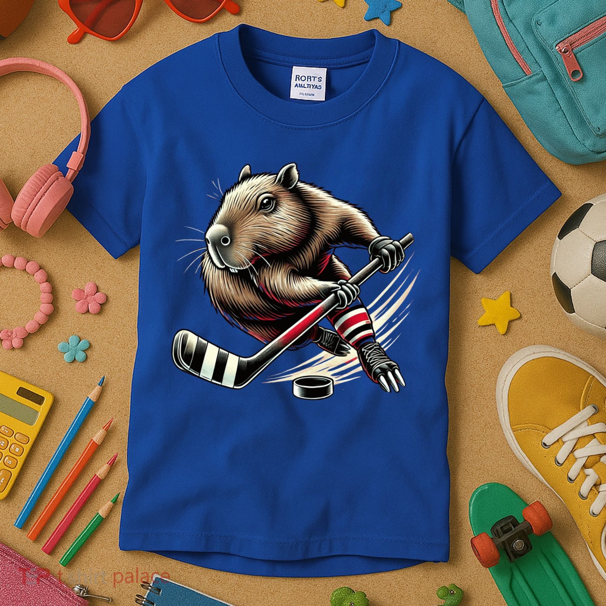 Capybara Hockey Funny Ice Hockey Player Gift Kids T-Shirt