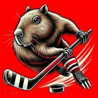 Capybara Hockey Funny Ice Hockey Player Gift Santa Hat thumb 1