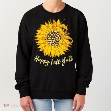 Cute Happy Fall Y'all Leopard Pattern Sunflower Women's Sweatshirt