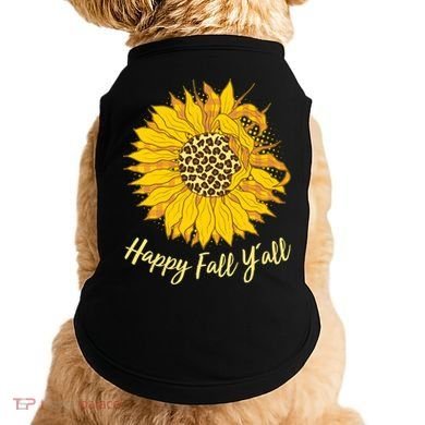 Cute Happy Fall Y'all Leopard Pattern Sunflower Doggie Tank