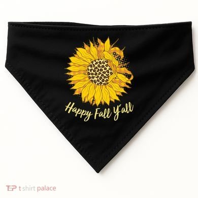 Cute Happy Fall Y'all Leopard Pattern Sunflower USA-Made Doggie Bandana