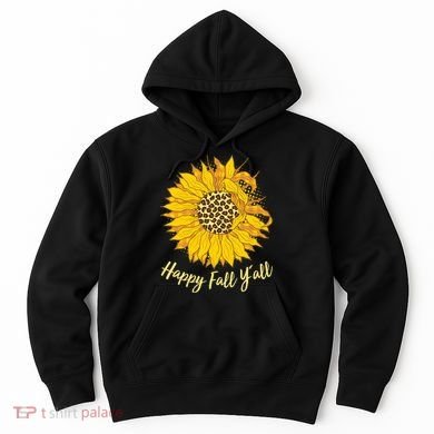 Cute Happy Fall Y'all Leopard Pattern Sunflower Hoodie