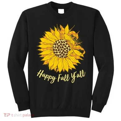 Cute Happy Fall Y'all Leopard Pattern Sunflower Sweatshirt