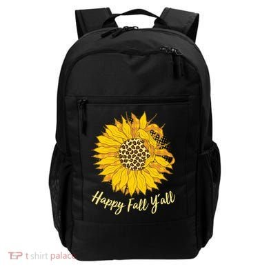Cute Happy Fall Y'all Leopard Pattern Sunflower Backpack