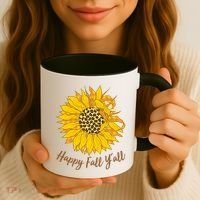 Cute Happy Fall Y'all Leopard Pattern Sunflower Coffee Mug thumb 3