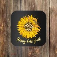 Cute Happy Fall Y'all Leopard Pattern Sunflower Coaster thumb 0