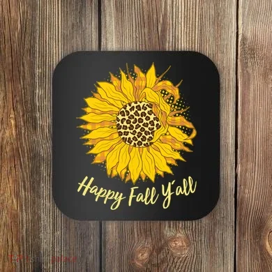 Cute Happy Fall Y'all Leopard Pattern Sunflower Coaster