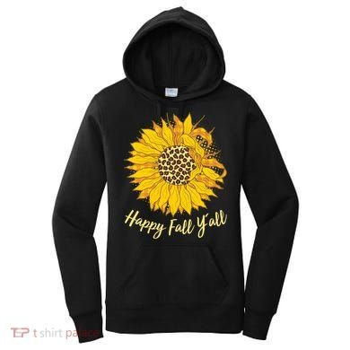 Cute Happy Fall Y'all Leopard Pattern Sunflower Women's Hoodie
