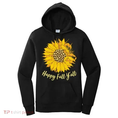 Cute Happy Fall Y'all Leopard Pattern Sunflower Women's Hoodie