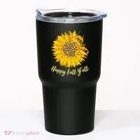 Cute Happy Fall Y'all Leopard Pattern Sunflower Tumbler thumb 0