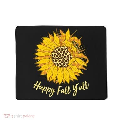 Cute Happy Fall Y'all Leopard Pattern Sunflower Mousepad