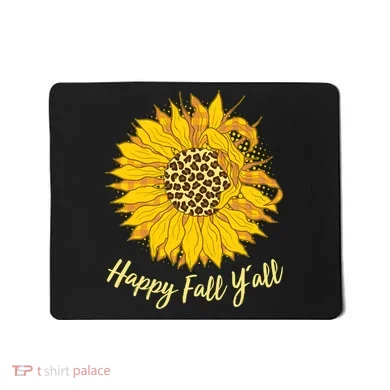 Cute Happy Fall Y'all Leopard Pattern Sunflower Mousepad