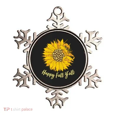 Cute Happy Fall Y'all Leopard Pattern Sunflower Ornament