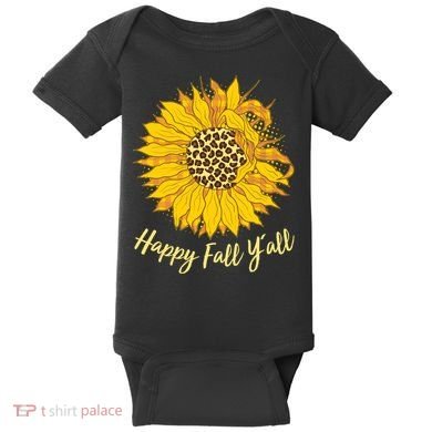 Cute Happy Fall Y'all Leopard Pattern Sunflower Baby Bodysuit