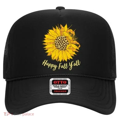 Cute Happy Fall Y'all Leopard Pattern Sunflower Hat
