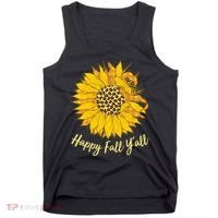 Cute Happy Fall Y'all Leopard Pattern Sunflower Tank Top thumb 0