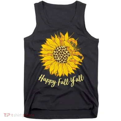 Cute Happy Fall Y'all Leopard Pattern Sunflower Tank Top