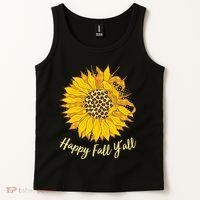 Cute Happy Fall Y'all Leopard Pattern Sunflower Tank Top thumb 2