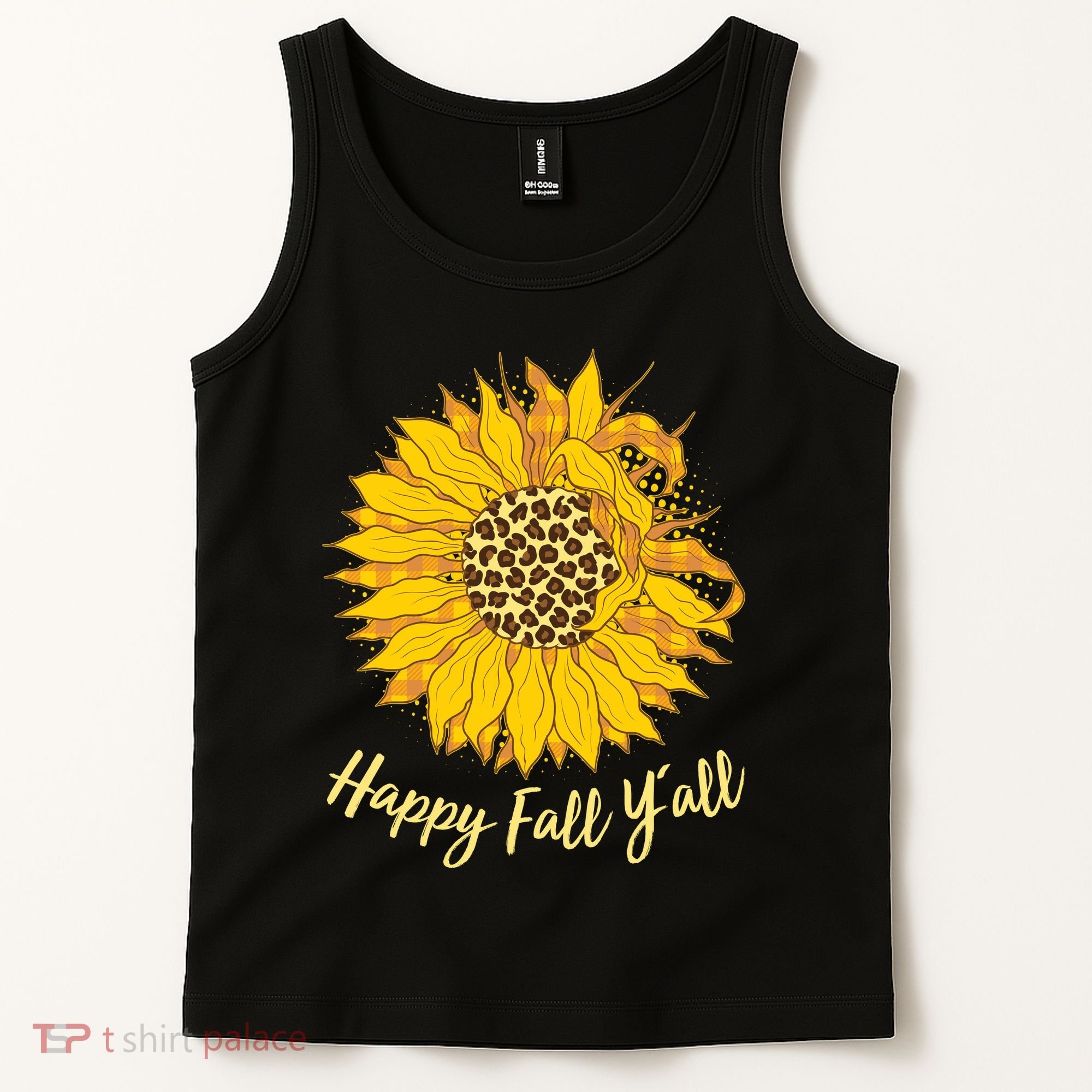 Cute Happy Fall Y'all Leopard Pattern Sunflower Tank Top