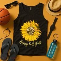 Cute Happy Fall Y'all Leopard Pattern Sunflower Tank Top thumb 4
