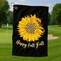 Cute Happy Fall Y'all Leopard Pattern Sunflower Golf Towel thumb 1