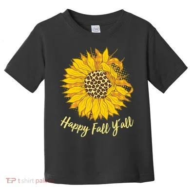 Cute Happy Fall Y'all Leopard Pattern Sunflower Toddler T-Shirt