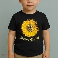 Cute Happy Fall Y'all Leopard Pattern Sunflower Toddler T-Shirt thumb 2