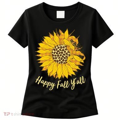 Cute Happy Fall Y'all Leopard Pattern Sunflower Women's T-Shirt