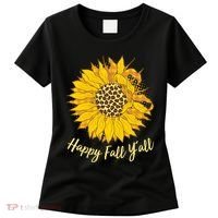 Cute Happy Fall Y'all Leopard Pattern Sunflower Women's T-Shirt thumb 0