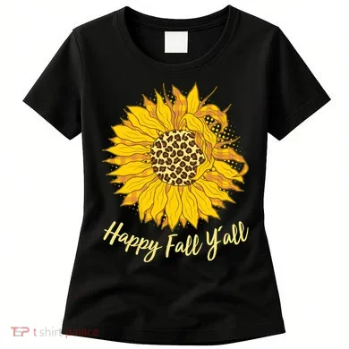 Cute Happy Fall Y'all Leopard Pattern Sunflower Women's T-Shirt