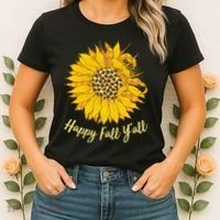 Cute Happy Fall Y'all Leopard Pattern Sunflower Women's T-Shirt thumb 2