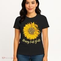 Cute Happy Fall Y'all Leopard Pattern Sunflower Women's T-Shirt thumb 4