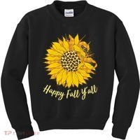 Cute Happy Fall Y'all Leopard Pattern Sunflower Kids Sweatshirt thumb 0