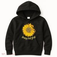 Cute Happy Fall Y'all Leopard Pattern Sunflower Kids Hoodie thumb 0