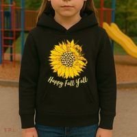 Cute Happy Fall Y'all Leopard Pattern Sunflower Kids Hoodie thumb 3