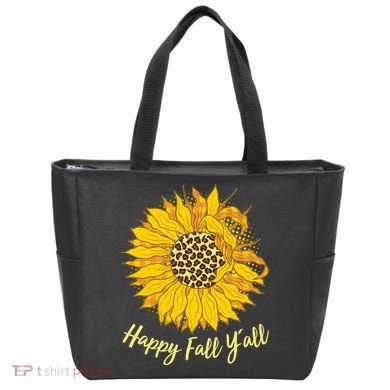 Cute Happy Fall Y'all Leopard Pattern Sunflower Bag