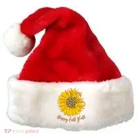 Cute Happy Fall Y'all Leopard Pattern Sunflower Santa Hat thumb 0