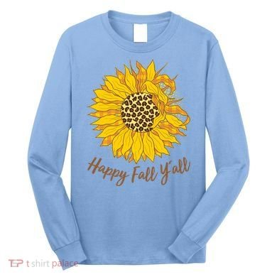 Cute Happy Fall Y'all Leopard Pattern Sunflower Long Sleeve Shirt