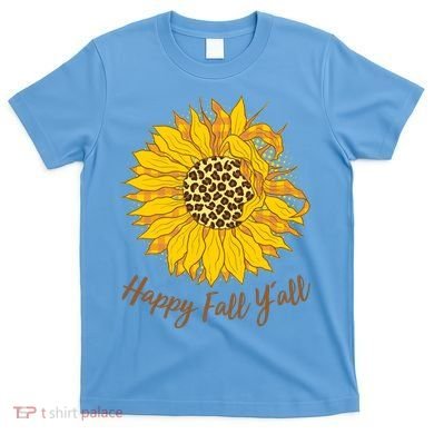 Cute Happy Fall Y'all Leopard Pattern Sunflower T-Shirt