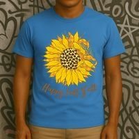 Cute Happy Fall Y'all Leopard Pattern Sunflower T-Shirt thumb 3