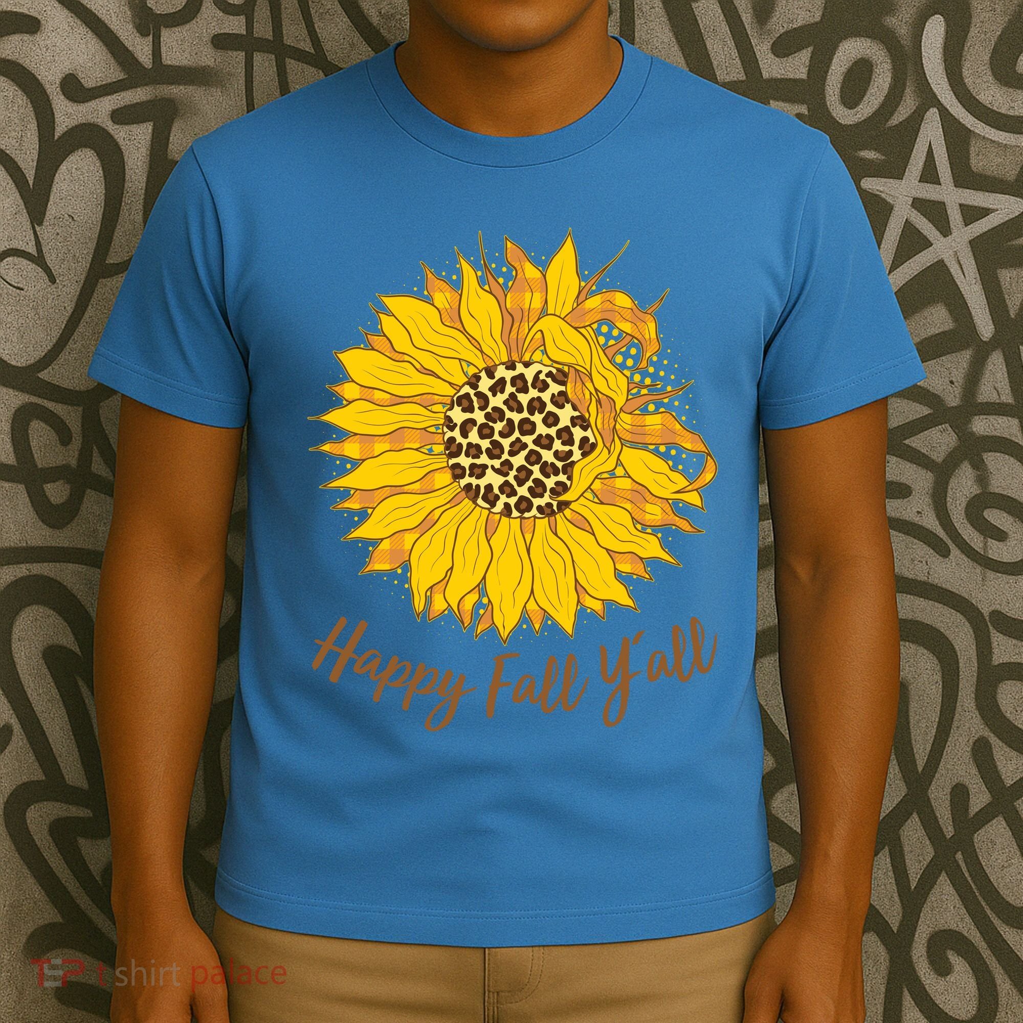 Cute Happy Fall Y'all Leopard Pattern Sunflower T-Shirt