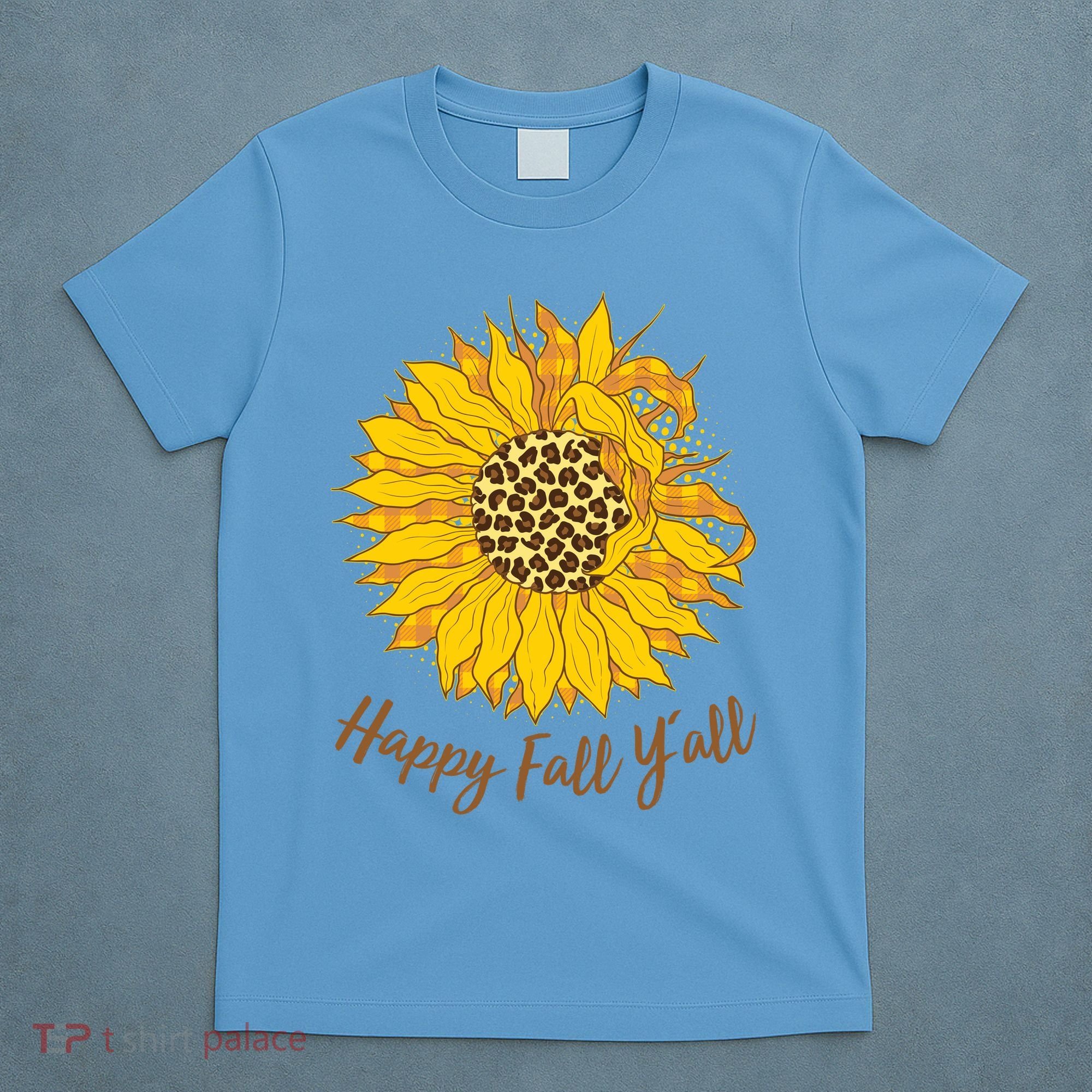 Cute Happy Fall Y'all Leopard Pattern Sunflower T-Shirt