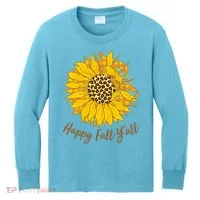 Cute Happy Fall Y'all Leopard Pattern Sunflower Kids Long Sleeve Shirt thumb 0
