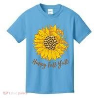 Cute Happy Fall Y'all Leopard Pattern Sunflower Kids T-Shirt thumb 0