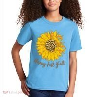 Cute Happy Fall Y'all Leopard Pattern Sunflower Kids T-Shirt thumb 2