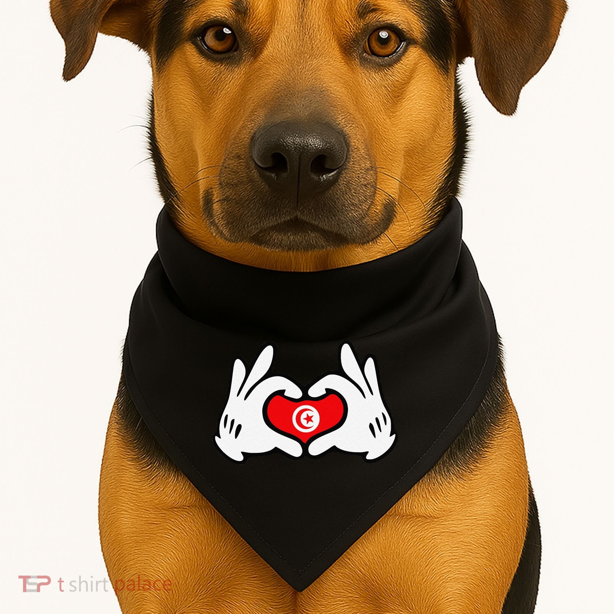 Cartoon Hands Forming Heart Tunisia Flag USA-Made Doggie Bandana