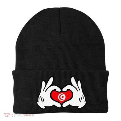 Cartoon Hands Forming Heart Tunisia Flag Beanie
