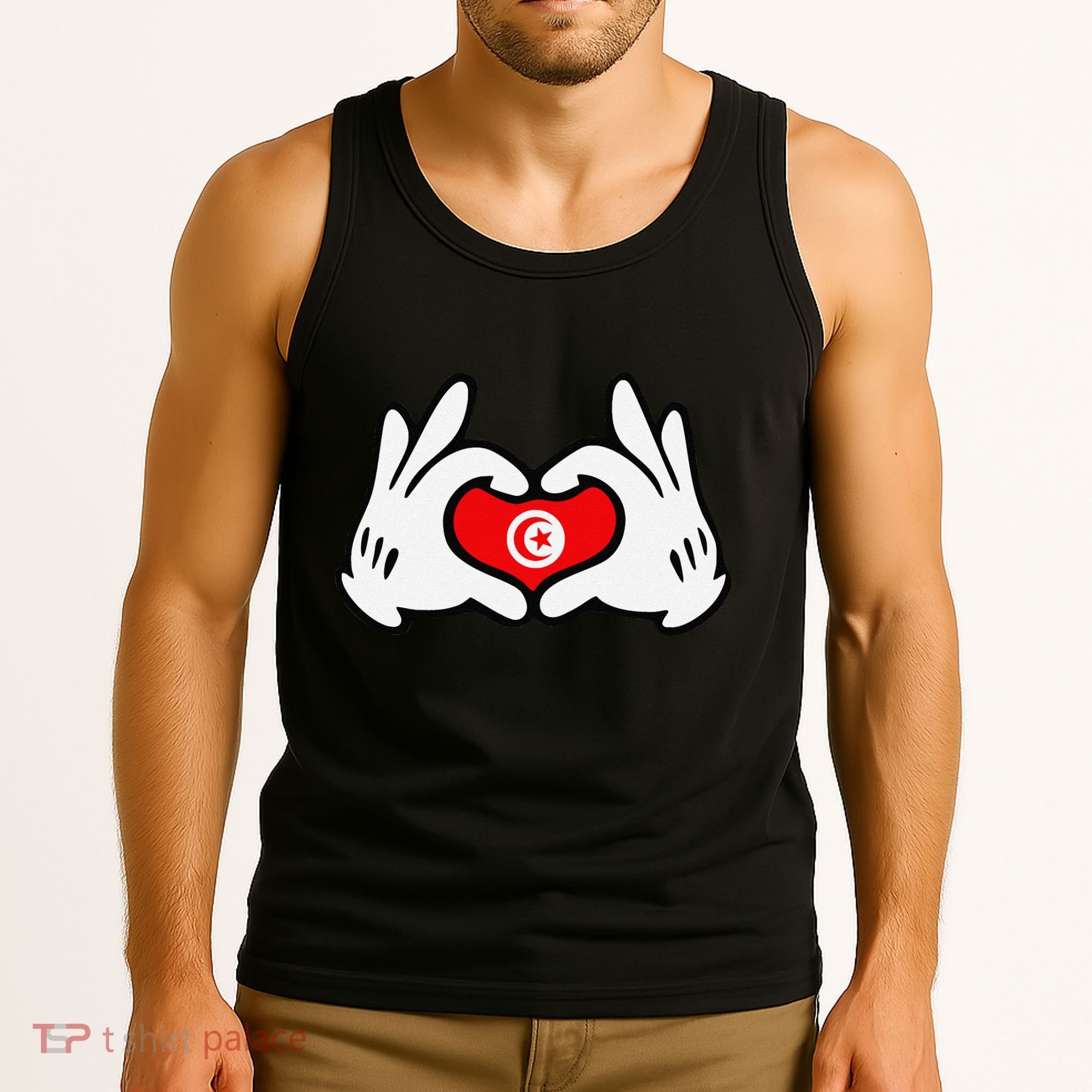 Cartoon Hands Forming Heart Tunisia Flag Tank Top